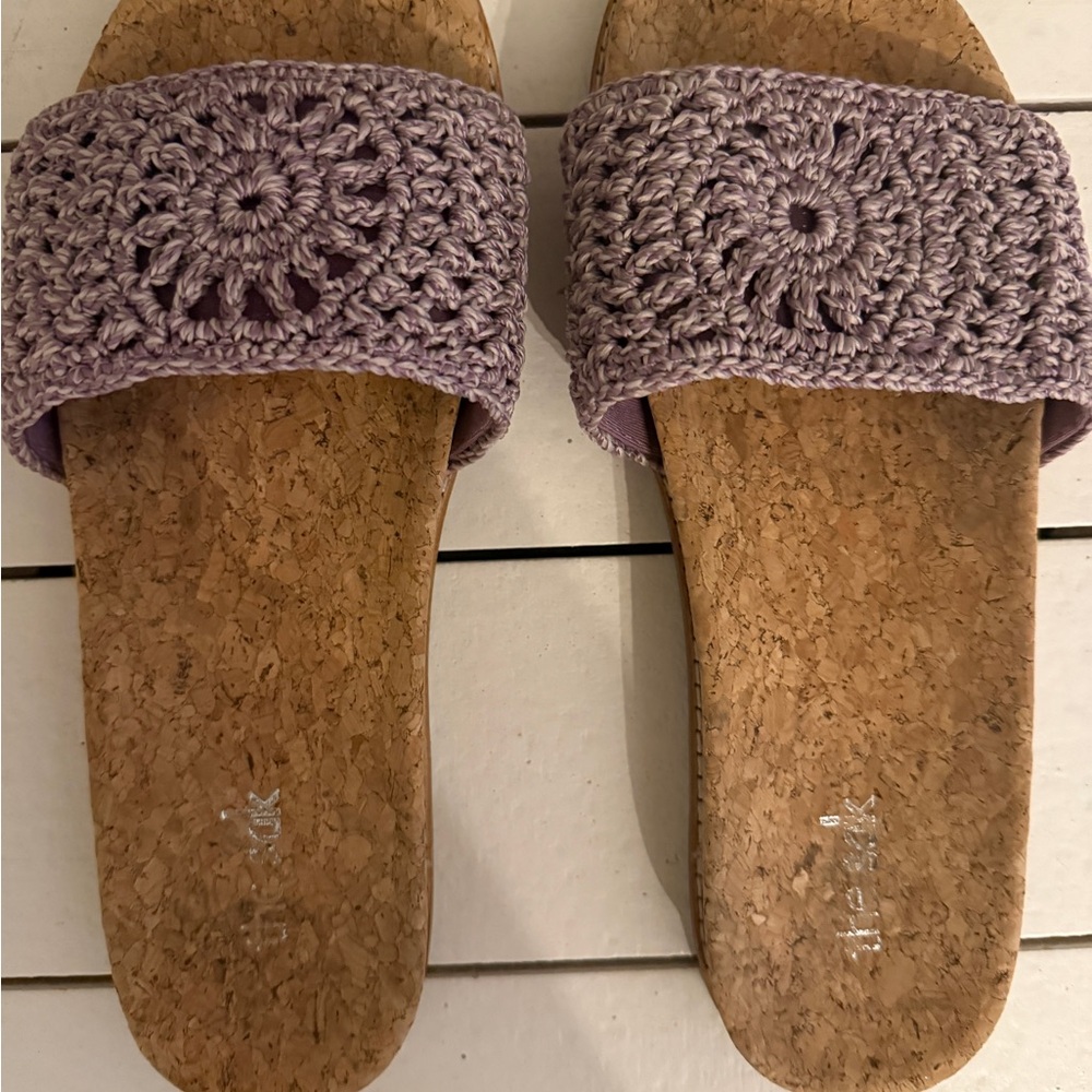 The Sak Lilac Crochet Cork Slide Sandals